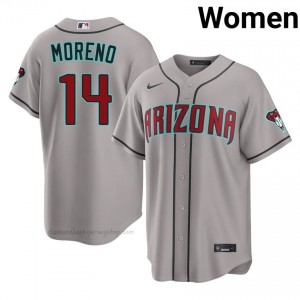 #14 Gabriel Moreno Gray On-Field Style Baseball Jersey | Women Authentic Diamondbacks MLB Apparel vln61218