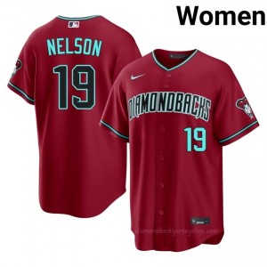 #19 Ryne Nelson Crimson On-Field Style Baseball Jersey | Women Authentic Diamondbacks MLB Apparel 13GA2892